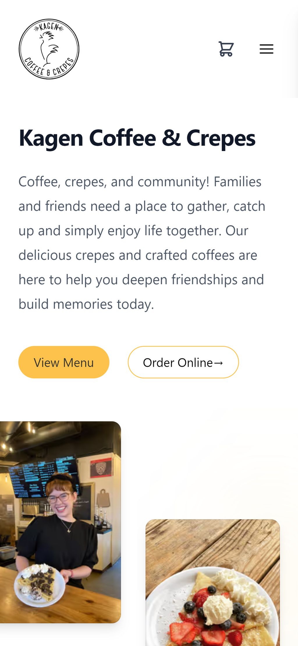 Kagen Coffee and Crepes mobile website screen capture