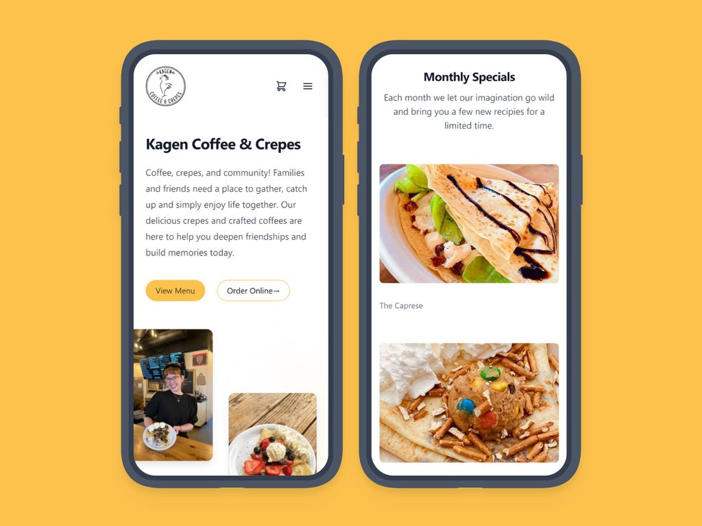 Kagen Coffee and Crepes mobile website views